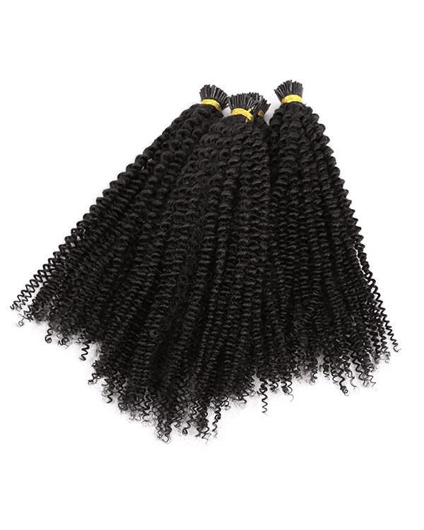 Achieve bold, voluminous curls with Raw Indian Temple Hair I-Tip Kinky Curly Extensions