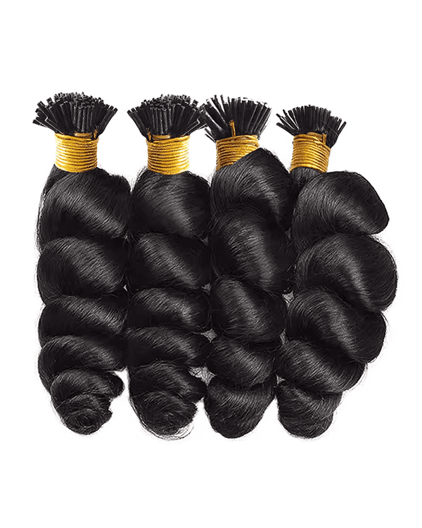 Achieve a soft, natural wave pattern with Raw Indian Temple Hair I-Tip Round Wavy Extensions