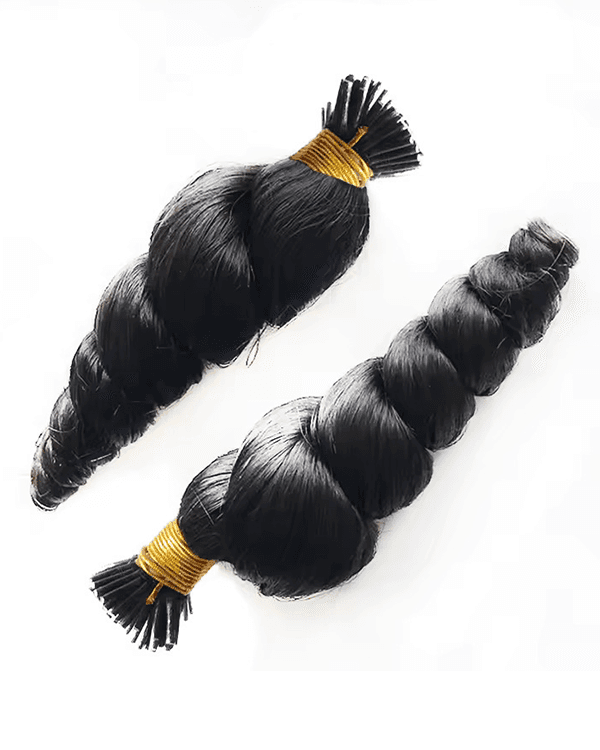 Achieve a soft, natural wave pattern with Raw Indian Temple Hair I-Tip Round Wavy Extensions