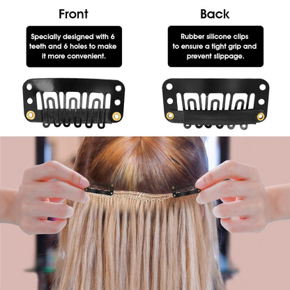 Snap Wig Clips 6-Teeth U-shape Hair Extension Clips to Secure Wig No Sew With Silicon Rubber Wig Clips for Hair Extensions Hairpiece Wig Accessories(Black)