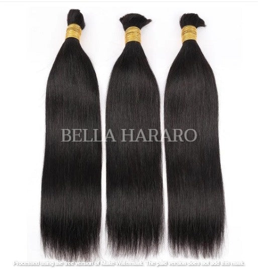 3 Bundle Deal Bulk Double Drawn Straight Human Hair In Natural Black Color (Pack Of 3 Bundle)