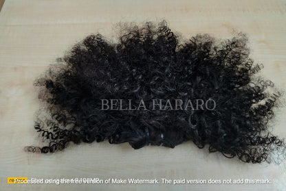 Raw Unprocessed Indian Hair Weft  In Single Drawn Afro Curly Texture  In Natural Black Color (Pack Of 1 Bundle)