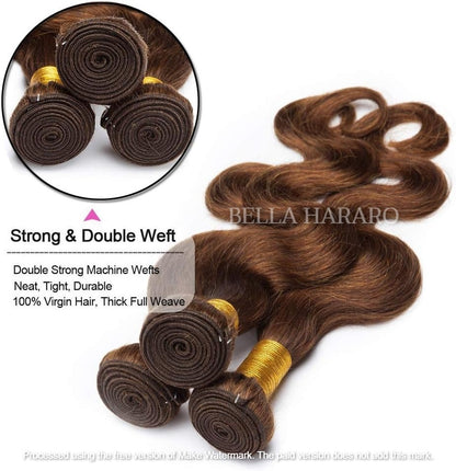 3 Bundle Deal Unprocessed Raw Indian Temple Body Wave Human Hair In #4 Brown Color (Pack Of 3)