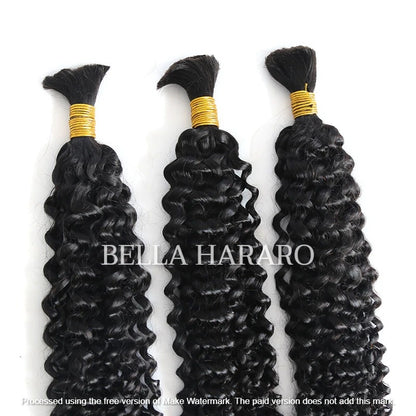 3 Bundles Deal Raw Unprocessed Temple Loose Curly Bulk Hair In Natural Black Color (Pack Of 3)