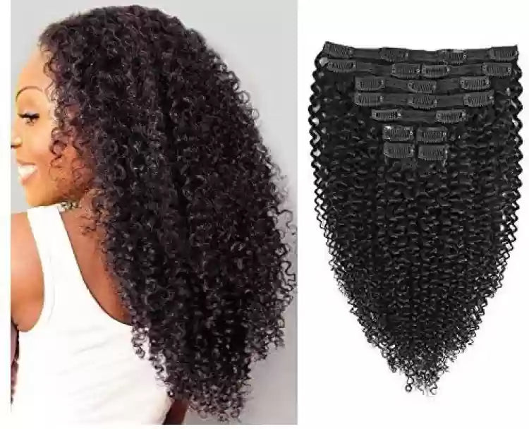 Clip-In 10-Piece Set Kinky Curly Human Hair Extensions (140 gm)