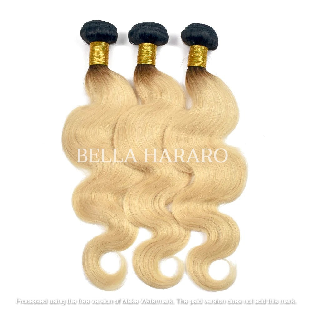 3 Bundle Deal Raw Unprocessed BodyWave Human Hair In #1B/613 Ombre Color (Pack Of 3 Bundles)