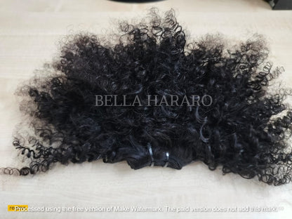 Raw Unprocessed Indian Hair Weft  In Single Drawn Afro Curly Texture  In Natural Black Color (Pack Of 1 Bundle)