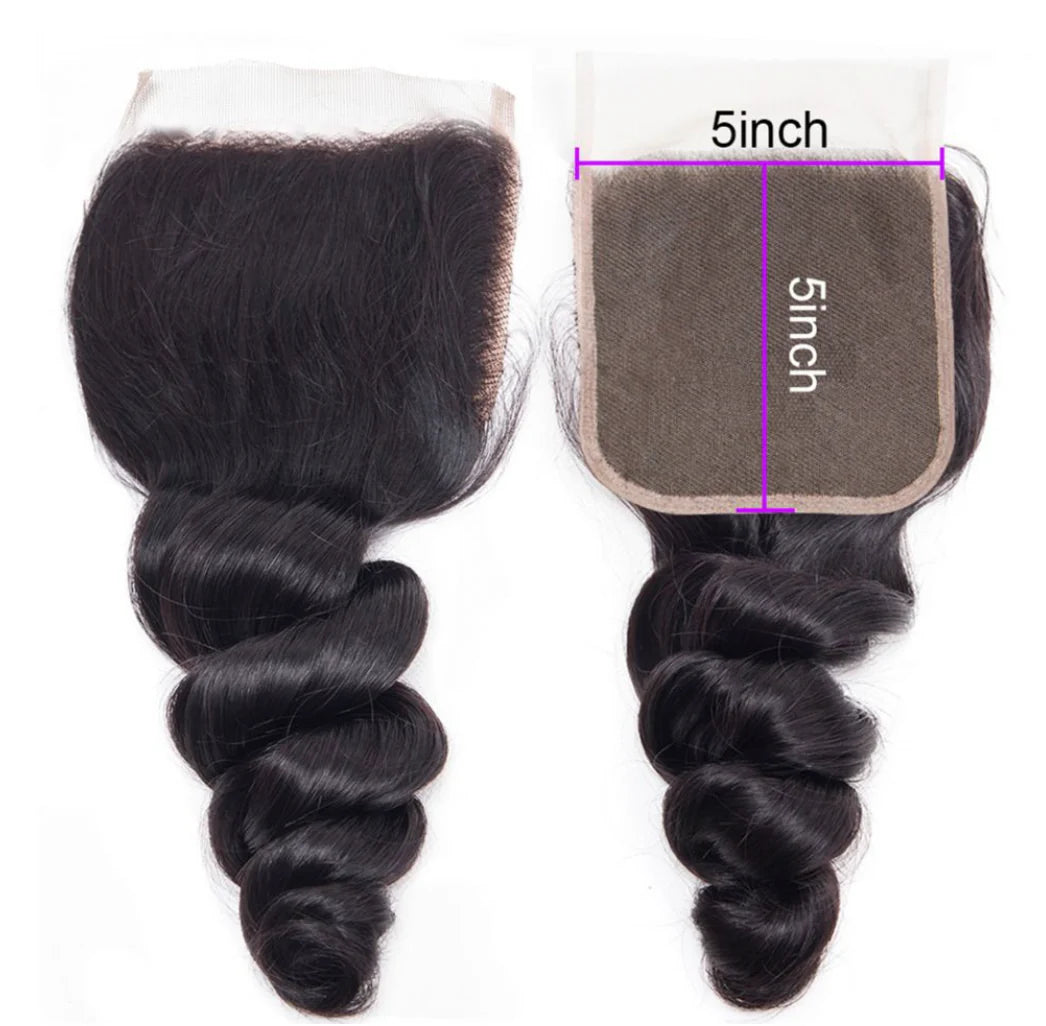 Closure Loose Wave Human Hair Extensions (5x5)