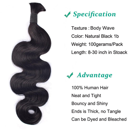 Bulk Body Wave Raw Unprocessed Indian Human Hair Extensions Single Piece