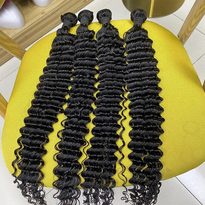 Raw Unprocessed Indian Hair Weft In Deep Curly Texture In Natural Color( Pack Of 1)