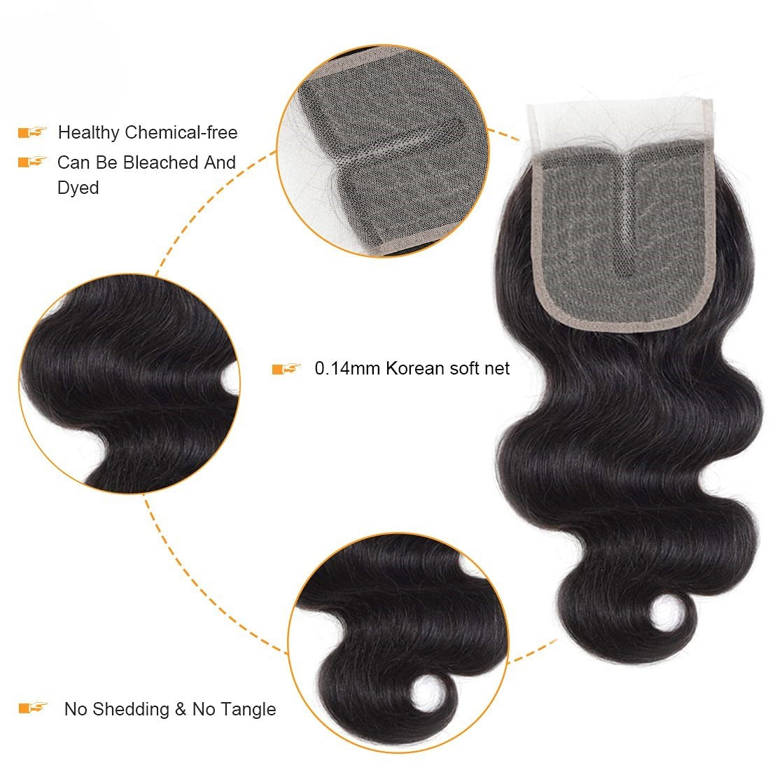 Closure Body Wavy Human Hair Extensions (4x4)