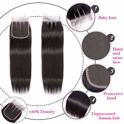 Closure Straight Human Hair Extensions (4x4)