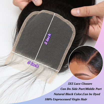 Closure Body Wavy Human Hair Extensions (5x5)