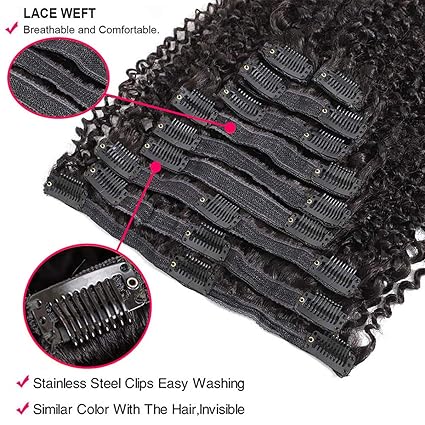 Clip-In 10-Piece Set Afro Curly Human Hair Extensions (100gm)