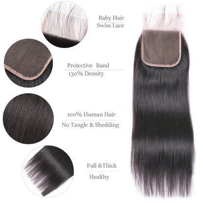 Closure Straight Human Hair Extensions (4x4)