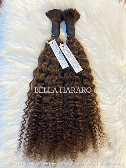 2 Bundles Deal Raw Unprocessed Temple Kinky Curly Bulk Hair In #4 Brown Color (Pack Of 2)