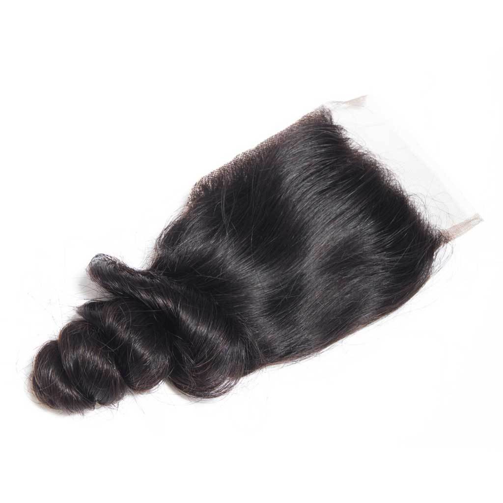 Closure Loose Wave Human Hair Extensions (4x4)