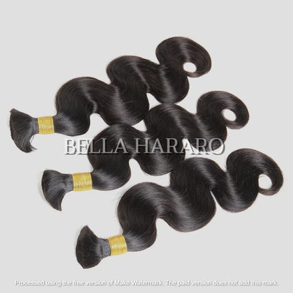 3 Bundles Deal Raw Unprocessed Temple BodyWave Bulk Hair In Natural Black Color (Pack Of 3)