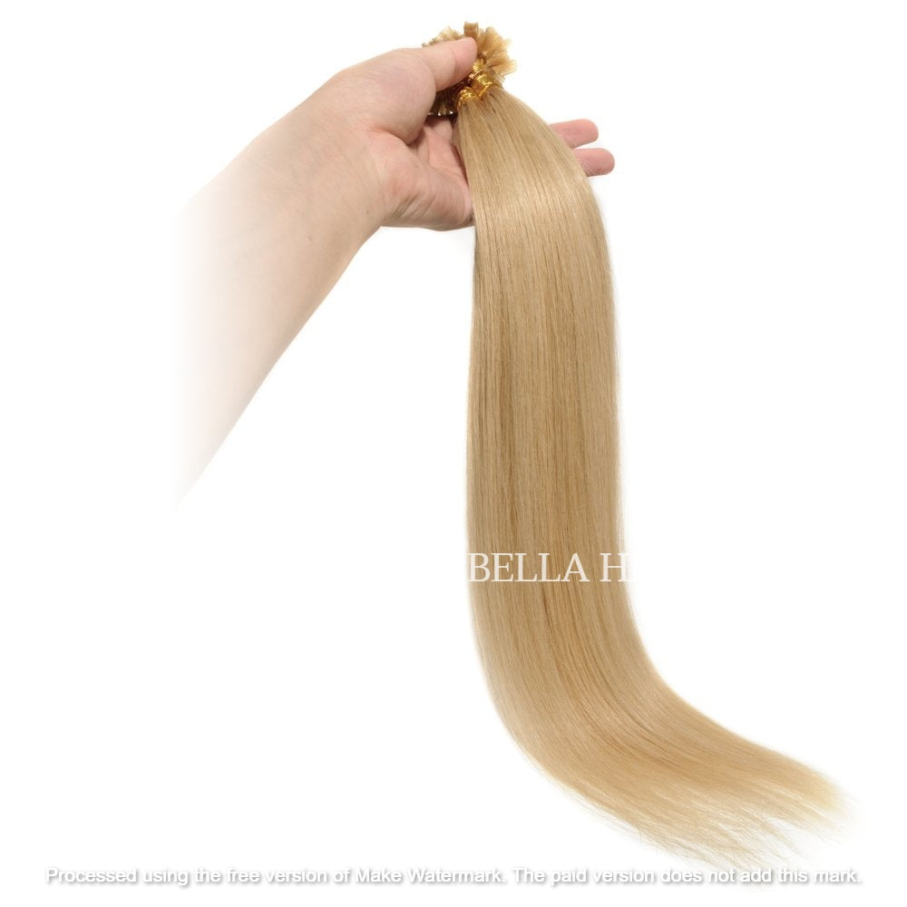 Keratin Fusion Flat Tip Virgin Raw Unprocessed Temple Human Hair Extensions In #24 Golden Blonde Color Pack Of 1