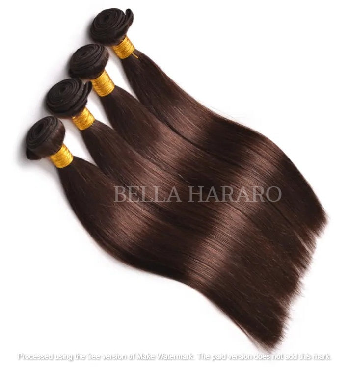 4 Bundle Deal Weft Double Drawn Straight Human Hair In #4 Brown Color (Pack Of 4 Bundles)