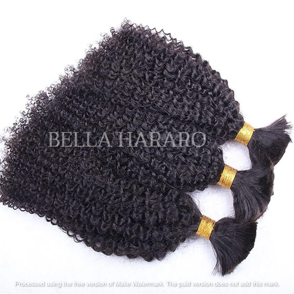 3 Bundles Deal Raw Unprocessed Temple Kinky Curly Bulk Hair In Natural Black Color (Pack Of 3)