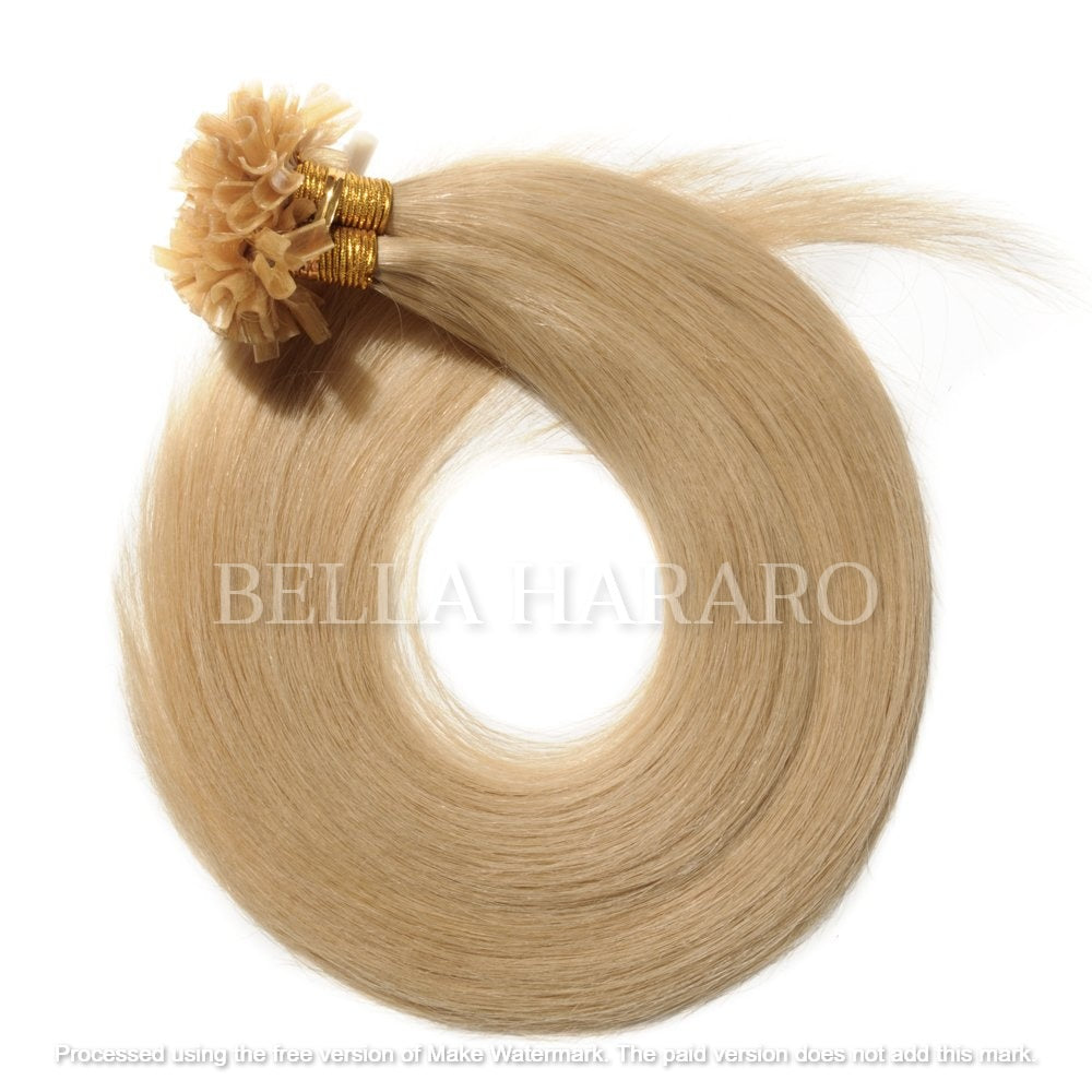 Keratin Fusion Flat Tip Virgin Raw Unprocessed Temple Human Hair Extensions In #24 Golden Blonde Color Pack Of 1