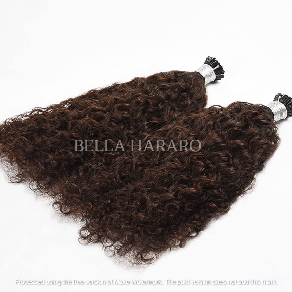 Keratin Fusion I Tip Virgin Raw Unprocessed Temple Loose Curly Human Hair Extensions In #4 Brown Color Pack Of 1