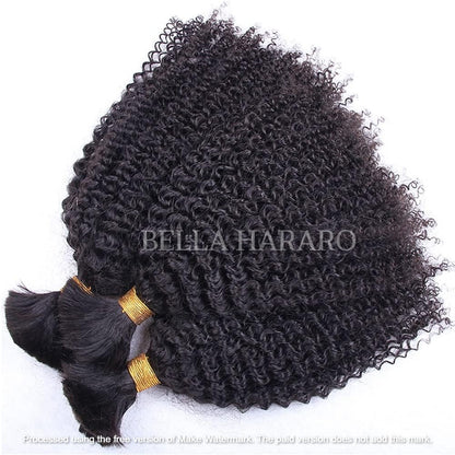 3 Bundles Deal Raw Unprocessed Temple Kinky Curly Bulk Hair In Natural Black Color (Pack Of 3)