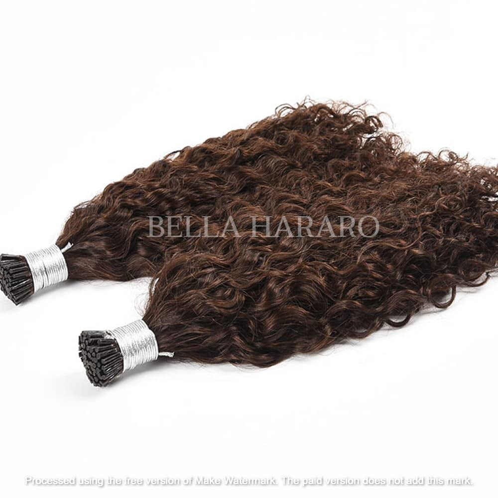 Keratin Fusion I Tip Virgin Raw Unprocessed Temple Loose Curly Human Hair Extensions In #4 Brown Color Pack Of 1