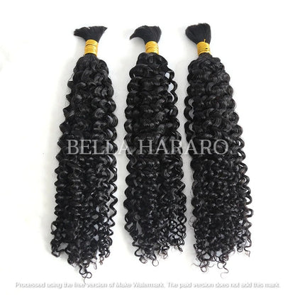 3 Bundles Deal Raw Unprocessed Temple Loose Curly Bulk Hair In Natural Black Color (Pack Of 3)