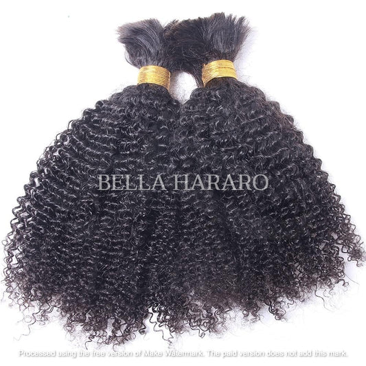 2 Bundles Deal Raw Unprocessed Temple Kinky Curly Bulk Hair In Natural Black Color (Pack Of 2)