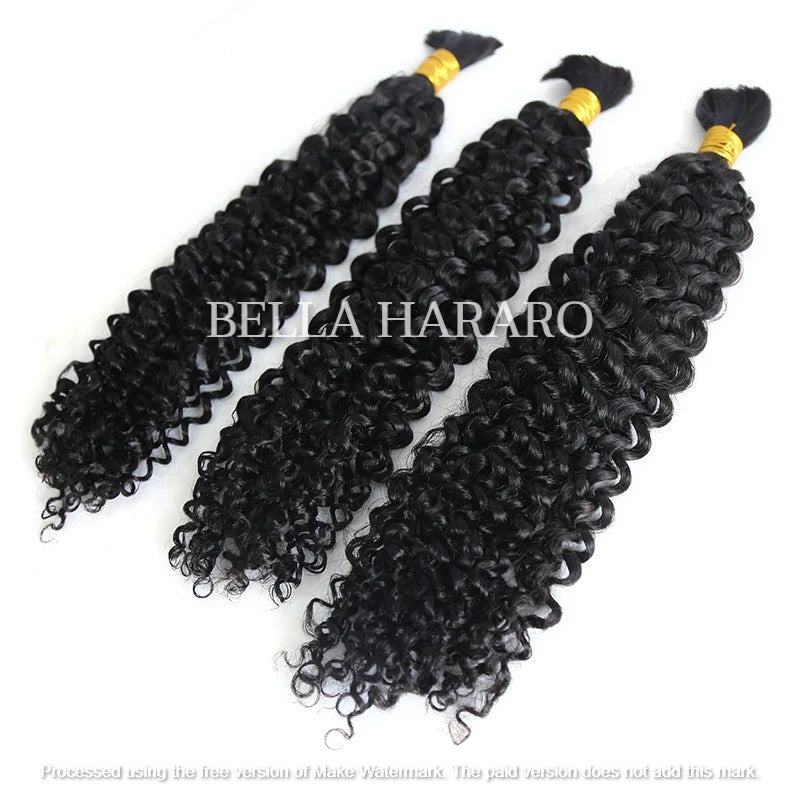 3 Bundles Deal Raw Unprocessed Temple Loose Curly Bulk Hair In Natural Black Color (Pack Of 3)