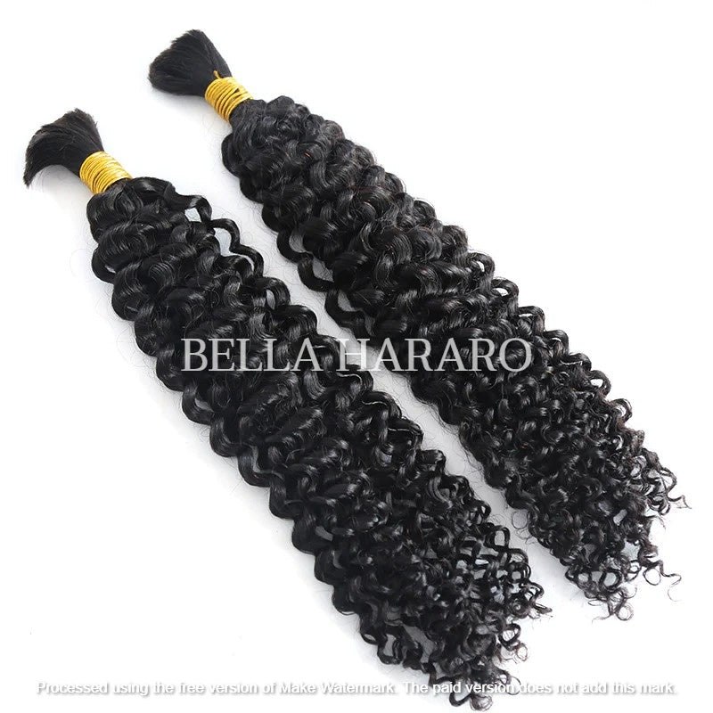 2 Bundles Deal Raw Unprocessed Temple Loose Curly Bulk Hair In Natural Black Color (Pack Of 2)