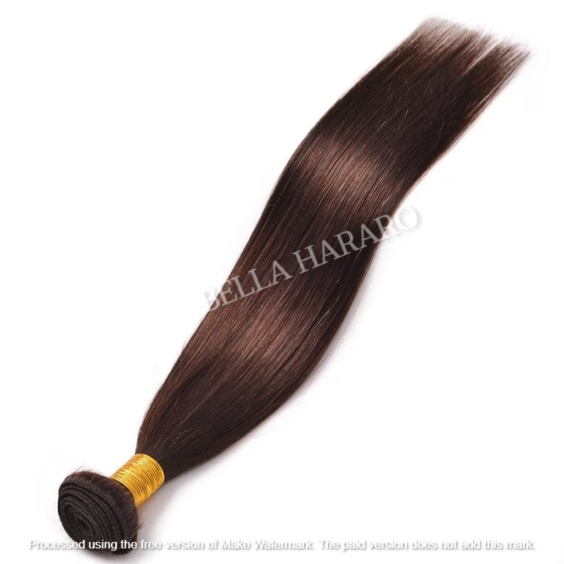 Straight Double Drawn Human Hair In #4 Brown Color (Pack Of 1 Bundle)