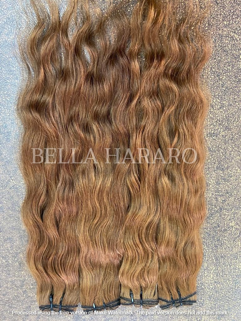 4 Bundle Deal Weft Single Drawn Wavy Human Hair In #6 Light Chestnut Brown Color (Pack Of 4 Bundles)