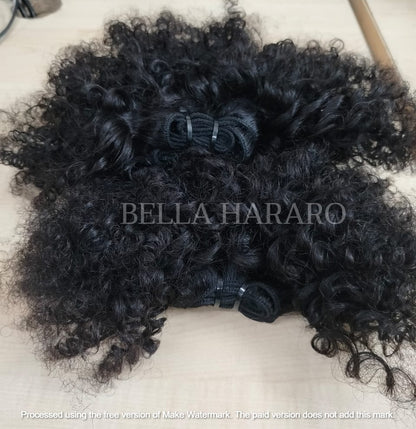 2 Bundles Deal Weft Single Drawn Afro Curly Human Hair In Natural Black And Brown Color (Pack Of 2 Bundles)