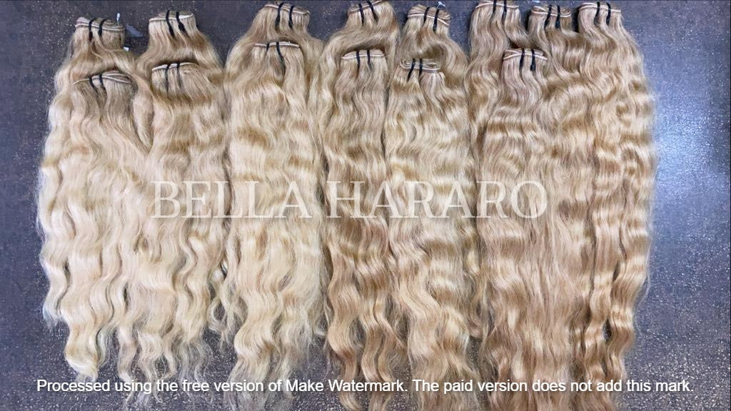 3 Bundle Deal Raw Unprocessed Human Hair In Blonde Color In Natural Wavy Hair Texture (Pack Of 3 Bundles)