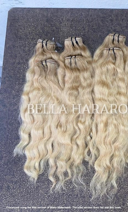 3 Bundle Deal Raw Unprocessed Human Hair In Blonde Color In Natural Wavy Hair Texture (Pack Of 3 Bundles)