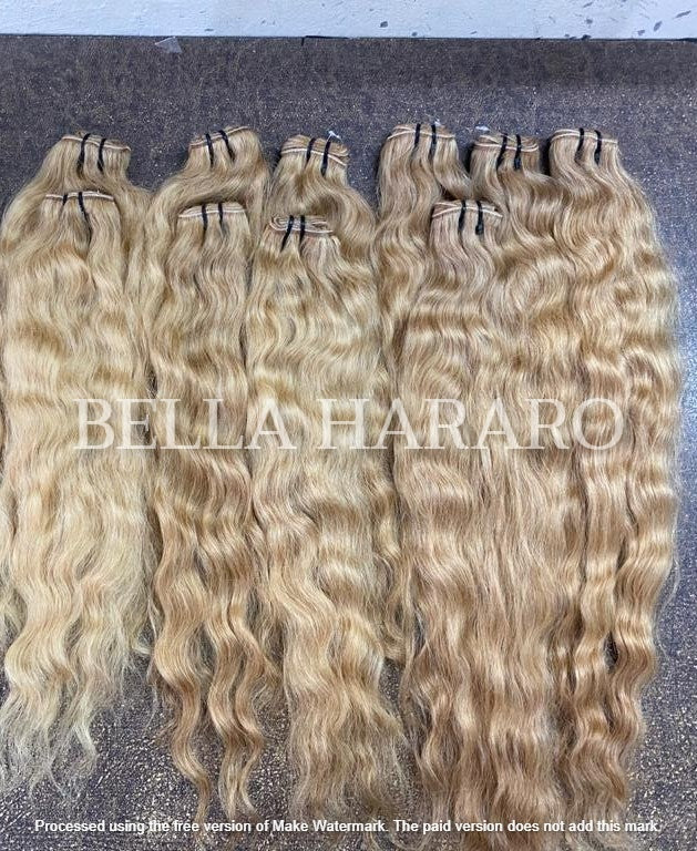 3 Bundle Deal Raw Unprocessed Human Hair In Blonde Color In Natural Wavy Hair Texture (Pack Of 3 Bundles)