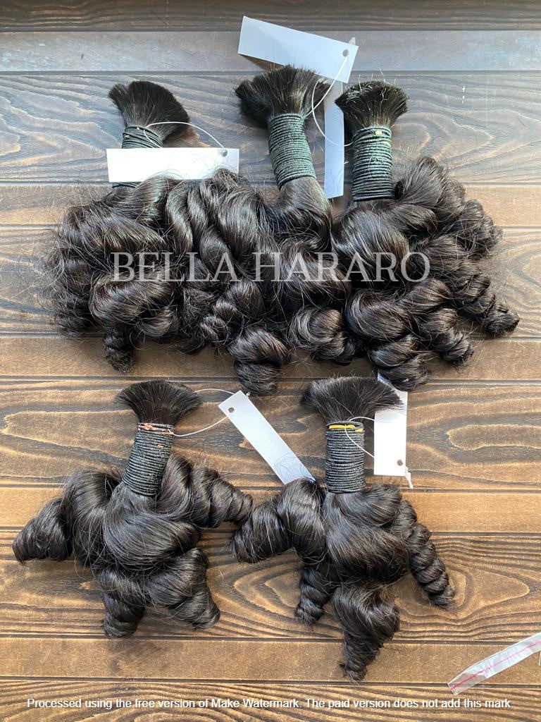 3 Bundles Deal Raw Unprocessed Temple Bulk Hair In Natural Color In Deep Curly Texture (Pack Of 3 Bundles)