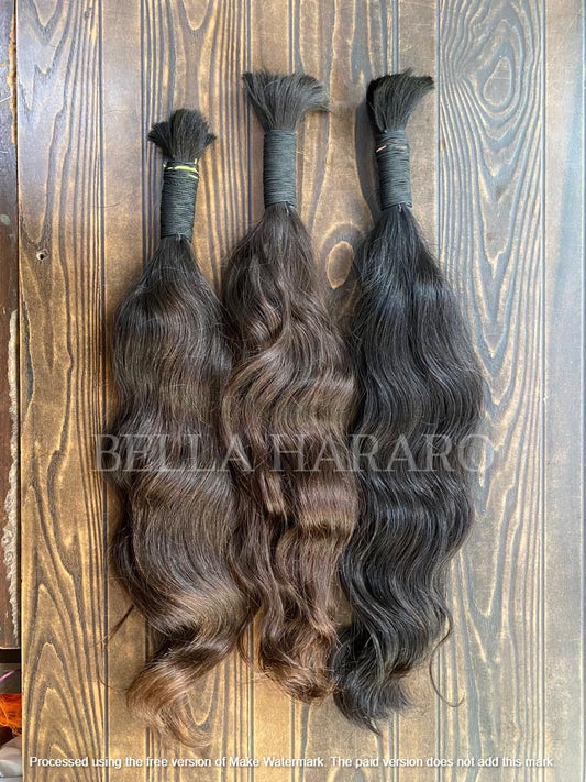 3 Bundles Deal Raw Unprocessed Temple Natural Wavy Bulk Hair In Natural Brown Color (Pack Of 3)