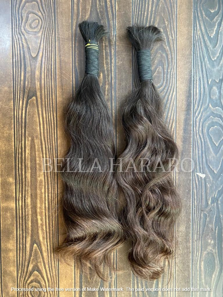 3 Bundles Deal Raw Unprocessed Temple Natural Wavy Bulk Hair In Natural Brown Color (Pack Of 3)