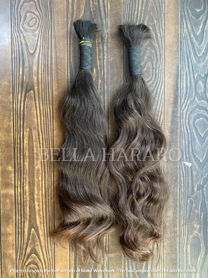 3 Bundles Deal Raw Unprocessed Temple Natural Wavy Bulk Hair In Natural Brown Color (Pack Of 3)