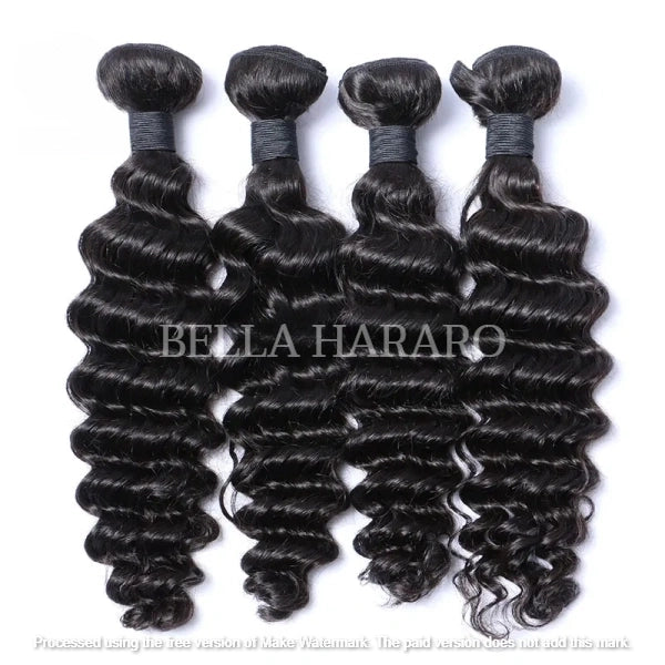 4 Bundle Deal Weft Single Drawn Deep Wave Human Hair In Natural Color (Pack Of 4 Bundle)