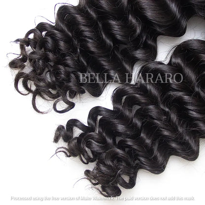 2 Bundles Deal Weft Single Drawn Deep Wave Human Hair In Natural Black Color (Pack Of 2 Bundles)