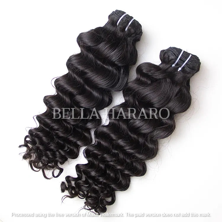 2 Bundles Deal Weft Single Drawn Deep Wave Human Hair In Natural Black Color (Pack Of 2 Bundles)