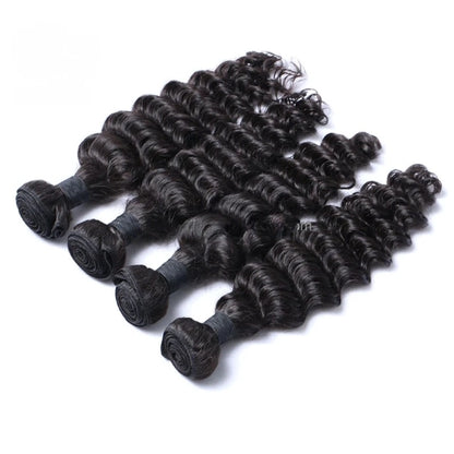 4 Bundle Deal Weft Single Drawn Deep Wave Human Hair In Natural Color (Pack Of 4 Bundle)