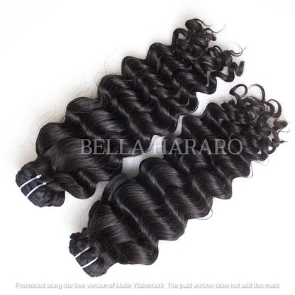 2 Bundles Deal Weft Single Drawn Deep Wave Human Hair In Natural Black Color (Pack Of 2 Bundles)