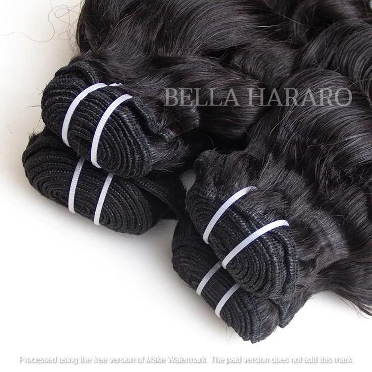 2 Bundles Deal Weft Single Drawn Deep Wave Human Hair In Natural Black Color (Pack Of 2 Bundles)