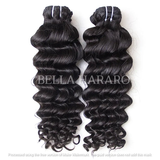 2 Bundles Deal Weft Single Drawn Deep Wave Human Hair In Natural Black Color (Pack Of 2 Bundles)